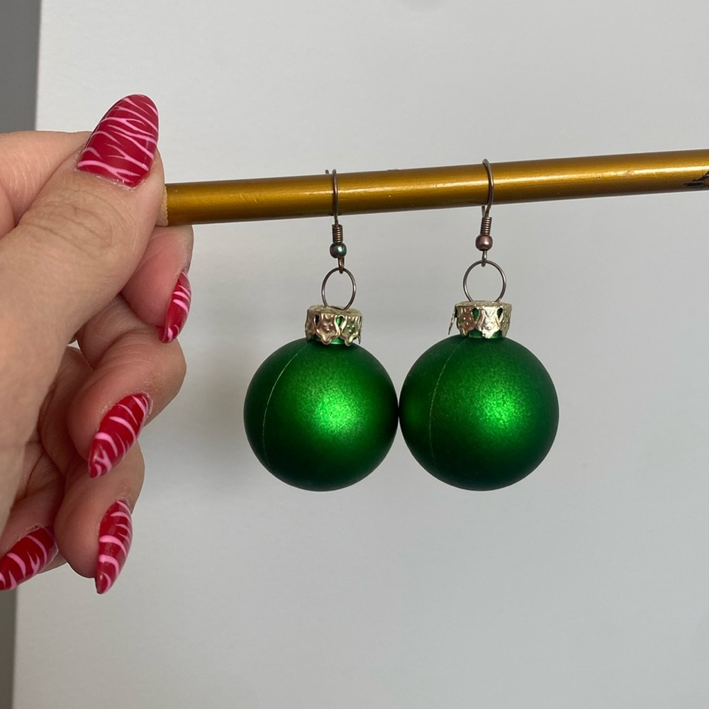 Green Christmas Ornament earrings